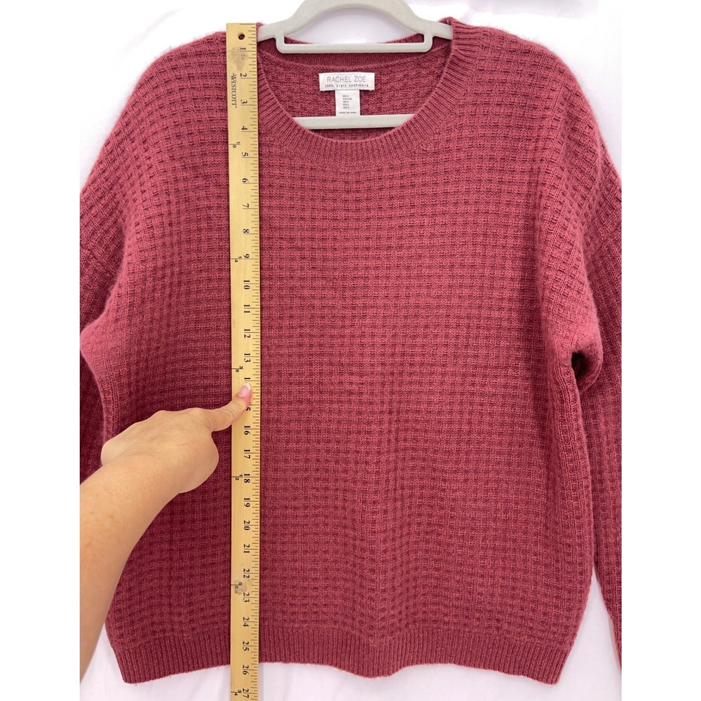 Rachel Zoe Pink Cashmere Waffle Knit Sweater L Crew Neck Drop Shoulder Luxury - Picture 5 of 8